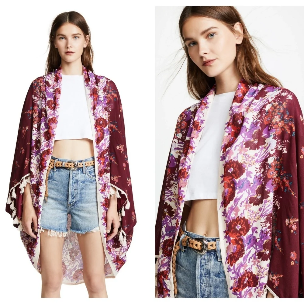 Free People Bali Wrapped in Blooms Kimono Wrap OS - Picture 2 of 8